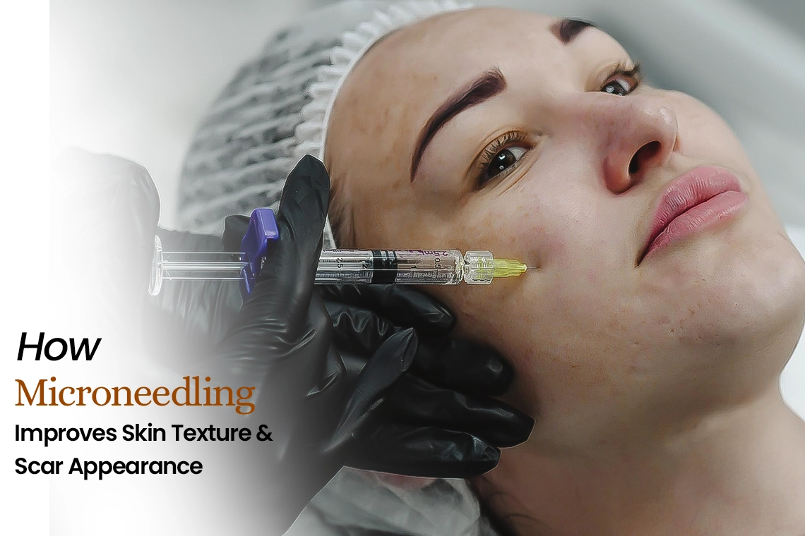 Microneedling treatment to improve skin texture and reduce acne scars using precision technique that stimulates collagen production for smoother, healthier skin appearance.