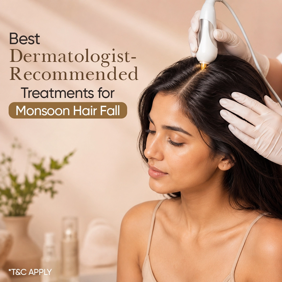 Best dermatologist in Hyderabad performing advanced hair treatments for monsoon hair fall care on a woman at a skin clinic.
